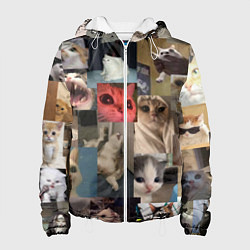 Куртка с капюшоном женская Мемные котики, цвет: 3D-белый