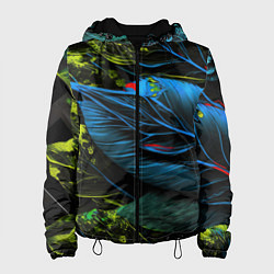 Куртка с капюшоном женская Синий лист абстракция, цвет: 3D-черный