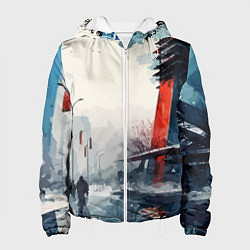 Куртка с капюшоном женская Наш город - коллекция Бело-сине-красный - Хуф и Ся, цвет: 3D-белый