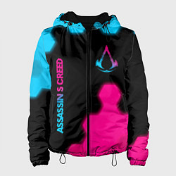 Куртка с капюшоном женская Assassins Creed - neon gradient: надпись, символ, цвет: 3D-черный