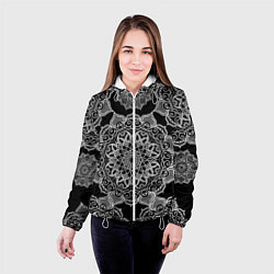 Куртка с капюшоном женская Мандала на черном фоне, цвет: 3D-белый — фото 2