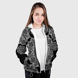 Куртка с капюшоном женская Мандала на черном фоне, цвет: 3D-белый — фото 2