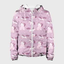 Куртка с капюшоном женская Розовый паттерн с единорогом, цвет: 3D-белый