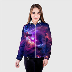 Куртка с капюшоном женская Небула в космосе в фиолетовых тонах - нейронная се, цвет: 3D-белый — фото 2