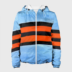 Куртка с капюшоном женская Георгиевская лента на голубом фоне, цвет: 3D-белый