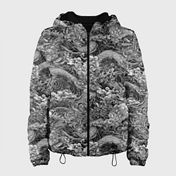 Куртка с капюшоном женская Черно-белый фон с элементами японской татуировки, цвет: 3D-черный