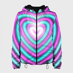Куртка с капюшоном женская Неоновые сердца, цвет: 3D-черный