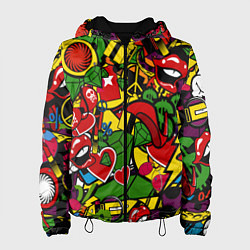 Куртка с капюшоном женская Хиппи, знаки, позитифф, цвет: 3D-черный