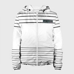 Куртка с капюшоном женская Черно белый полосатый узор с лейблом спортклуб, цвет: 3D-белый