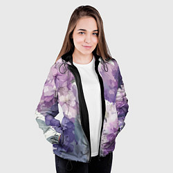 Куртка с капюшоном женская Сирень и Пионы Акварель, цвет: 3D-черный — фото 2