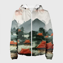 Куртка с капюшоном женская Китайская деревня, цвет: 3D-белый
