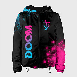 Куртка с капюшоном женская Doom - neon gradient: надпись, символ, цвет: 3D-черный