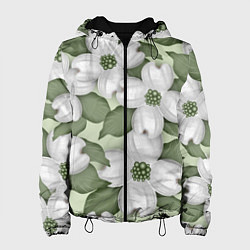 Куртка с капюшоном женская Белые цветочкм, цвет: 3D-черный