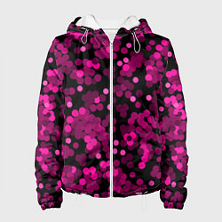 Куртка с капюшоном женская Красно розовые конфетти на черном, цвет: 3D-белый
