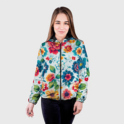 Куртка с капюшоном женская Цветочный узор красивый, цвет: 3D-черный — фото 2