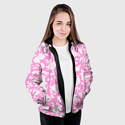 Куртка с капюшоном женская Паттерн белые пионы, цвет: 3D-черный — фото 2