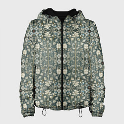 Куртка с капюшоном женская Белые цветочки на сером фоне, цвет: 3D-черный