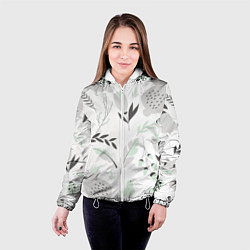 Куртка с капюшоном женская Зайцы и растения паттерн, цвет: 3D-белый — фото 2