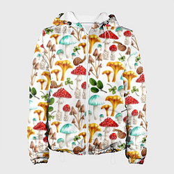 Куртка с капюшоном женская Лесное царство - паттерн, цвет: 3D-белый