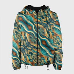 Куртка с капюшоном женская Голубые и оранжевые переливы, цвет: 3D-черный