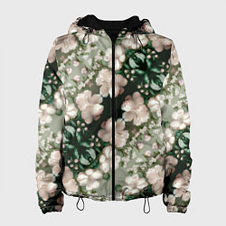 Куртка с капюшоном женская Нежные розовые цветочки, цвет: 3D-черный