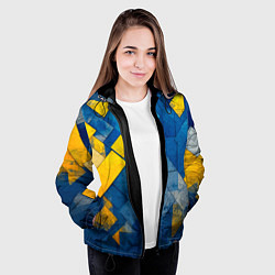 Куртка с капюшоном женская Синяя и жёлтая геометрия, цвет: 3D-черный — фото 2