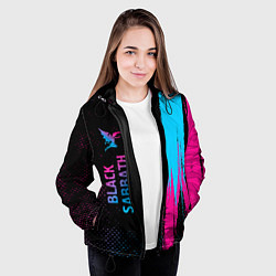 Куртка с капюшоном женская Black Sabbath - neon gradient: по-вертикали, цвет: 3D-черный — фото 2