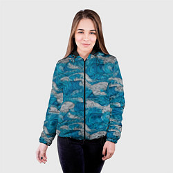 Куртка с капюшоном женская Голубые и белые волны, цвет: 3D-черный — фото 2