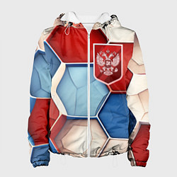 Куртка с капюшоном женская Объемные плиты и герб России, цвет: 3D-белый