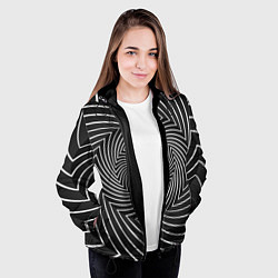Куртка с капюшоном женская Оптическая иллюзия изогнутые линии, цвет: 3D-черный — фото 2