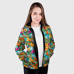 Куртка с капюшоном женская Яркие разные цветочки, цвет: 3D-черный — фото 2