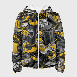 Куртка с капюшоном женская Кеды и граффити урбан стайл, цвет: 3D-белый