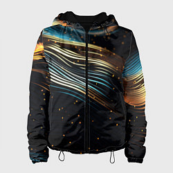 Куртка с капюшоном женская Золотые волны на черном фоне, цвет: 3D-черный