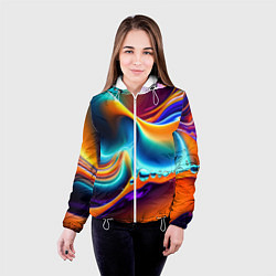 Куртка с капюшоном женская Радужные линии абстракция, цвет: 3D-белый — фото 2