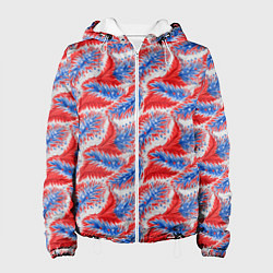Куртка с капюшоном женская Белые синие красные узоры, цвет: 3D-белый