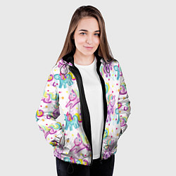 Куртка с капюшоном женская Красочные единороги, цвет: 3D-черный — фото 2