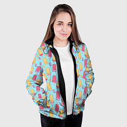 Куртка с капюшоном женская Разноцветные эскимо, паттерн, цвет: 3D-черный — фото 2