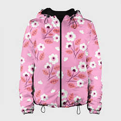 Куртка с капюшоном женская Flowers on pink, цвет: 3D-черный