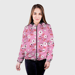 Куртка с капюшоном женская Flowers on pink, цвет: 3D-черный — фото 2