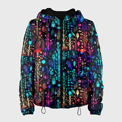 Куртка с капюшоном женская Флуоресцентные Цветы, цвет: 3D-черный