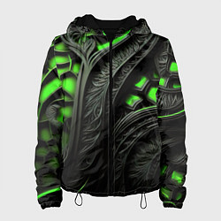 Куртка с капюшоном женская Green black abstract, цвет: 3D-черный