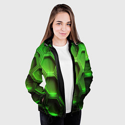 Куртка с капюшоном женская Объемные зеленые соты, цвет: 3D-черный — фото 2
