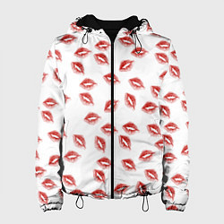Куртка с капюшоном женская Поцелуи - паттерн, цвет: 3D-черный