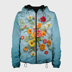 Куртка с капюшоном женская Букет полевых цветов на ткани, цвет: 3D-черный