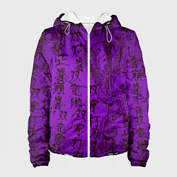 Куртка с капюшоном женская Неоновый дракон - иероглифы, цвет: 3D-белый