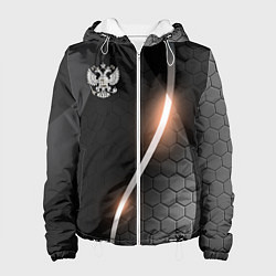 Куртка с капюшоном женская Герб России на темном фоне, цвет: 3D-белый