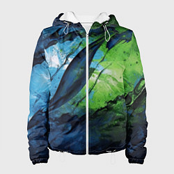 Куртка с капюшоном женская Green blue abstract, цвет: 3D-белый