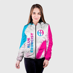 Куртка с капюшоном женская Blue Exorcist neon gradient style: надпись, символ, цвет: 3D-черный — фото 2