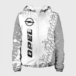 Куртка с капюшоном женская Opel speed на светлом фоне со следами шин: по-верт, цвет: 3D-белый