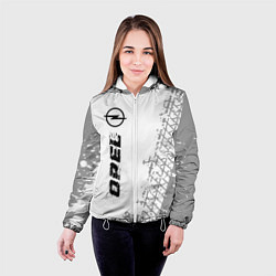 Куртка с капюшоном женская Opel speed на светлом фоне со следами шин: по-верт, цвет: 3D-белый — фото 2